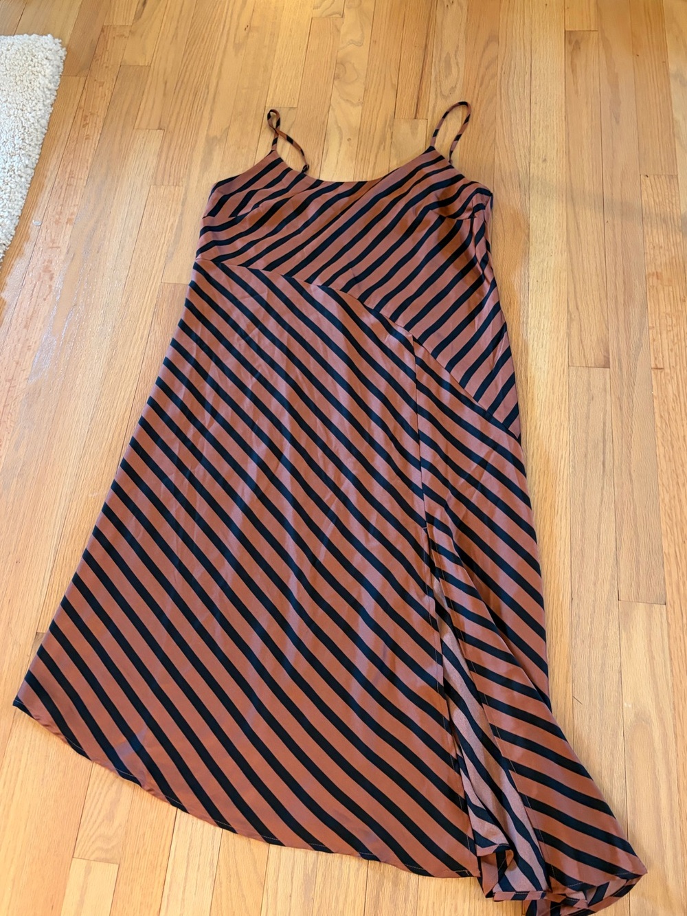 A New Day Striped Brown and Black Slip Dress with Adjustable Straps